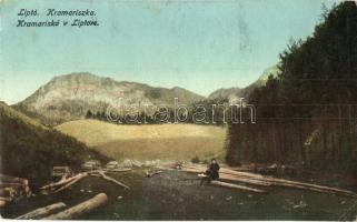 Liptó, Liptov; Kramariská v Liptove (Chocské vrchy) / Kramariszka (Kócs hegység), fűrésztelep. Klimacek Sándor 1912/144. / sawmill, mountain range (EK)