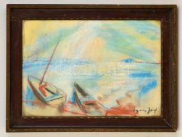 Egry jelzéssel: Csónakok. Pasztell, papír, üvegezett keretben, 28×39 cm