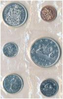 Kanada 1966. 1c Br + 5c Ni + 10c Ag + 25c Ag + 50c Ag + 1$ Ag forgalmi sor fóliatokban T:1- patina
...