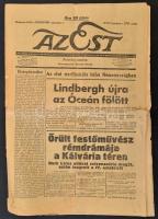 1933 Bp., Az Est politikai napilap XXIV. évfolymaának 278. száma, érdekes cikkekkel (első sterilizációs per, Lindbergh az óceán fölött)