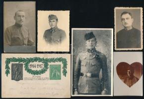 cca 1914-1918 Kis militária tétel: 5 db fotó + 1 db emléklap