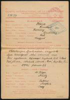 1941, 1946 Vöröskeresztes érdeklődő papírok, 2 db