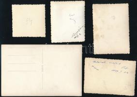 cca 1941-1949 5 db biciklis fotó, egy részük hátulján feliratozva, különböző méretben