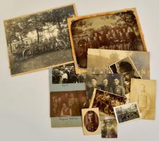 1909-1942 Vegyes katonai fotó tétel az I. és II. világháborúból, műtermi fotók, csoportképek, stb., vegyes méretekben + tartalékos hadnagyi kinevezés, pecsétekkel