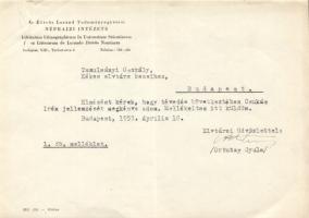 1953 Ortutay Gyula volt kultuszminiszter által aláírt levél