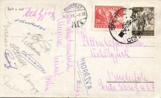 1948 Puskás Ferenc és mások által aláírt képeslap