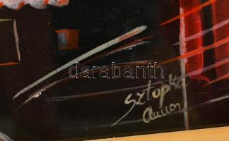 Sztopka Anna (1950-): Emlékek. Olaj, papír, jelzett, üvegezett keretben, 48×38 cm