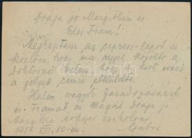 1951 Haller Gábor gróf (?-?) saját kézzel írt levelezőlapja feleségének a közkórház idegosztályáról