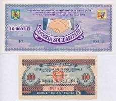 Románia 1950. 100L sorsjegy + 1999. 10.000L sorsjegy T:I- Romania 1950. 100 Lei lottery ticket + 1999. 10.000 Lei lottery ticket C:AU