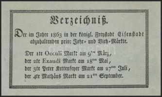 1863 Jegyzék az adott évben Kismartonban (Eisenstadt) tartandó nagyvásárokról, német nyelven