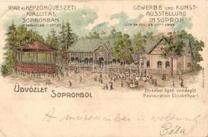 1904 Sopron, Ipar és Képzőművészeti Kiállítás, Erzsébet ligeti vendéglő, étterem. Art Nouveau, litho