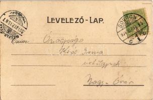 1904 Sopron, Ipar és Képzőművészeti Kiállítás, Erzsébet ligeti vendéglő, étterem. Art Nouveau, litho