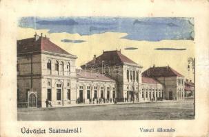 Szatmárnémeti, Szatmár, Satu Mare; Vasútállomás. Hollósi felvétele, Barthné kiadása / railway station (fa)
