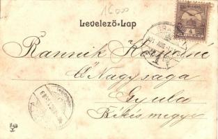 Brassó, Kronstadt, Brasov; Len sor, Schmidt üzlete, Gyógyszertár, városi vasút. Szecessziós litho ke...