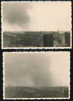1944-1945 Budapest bombázása a távolból, 2 db fotó, 6×9 cm
