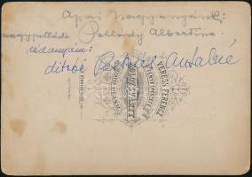 1885 Ditrói Puskás Antalné portréja,  keményhátú fotó Veress Ferenc kolozsvári műterméből, hátoldalo...