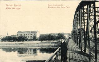 Lippa, Lipova; Maros folyó vashídja. W. L. (?) 3042. Kiadja Zeitler Lajos / Eisenbrücke über Maros-Fluss / Mures River iron bridge (EK)