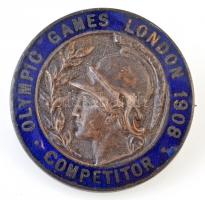 Nagy-Britannia 1908. Londoni Olimpiai Játékok 1908 - Versenyző zománcozott jelvény, kék zománccal, hátlapon 949 sorszámmal és VAUGHTON BIRM(INGHAM) gyártói jelzéssel (30,5mm) T:2 / Great Britain 1908. Olympic Games London 1908 - Competitor enamelled badge, blue enamel, with 949 serial number on reverse and VAUGHTON BIRM(INGHAM) makers mark (30,5mm) C:XF