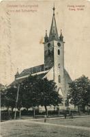 Szászrégen, Reghin; Evangélikus templom. W. L. 1630. / Evang. Kirche / Lutheran church (kis szakadás / small tear)