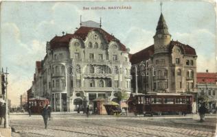 Nagyvárad, Oradea; Fekete Sas szálloda, villamos / hotel, tram (EK)