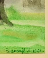 Szendeff Kristóf (1919-1981): Erdei fények. Akvarell, papír, jelzett, üvegezett keretben, 30×39 cm