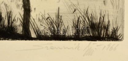 Szennik György (1923-2007): Három fűzfa, rézkarc, papír, jelzett,  üvegezett keretben, 19×29 cm