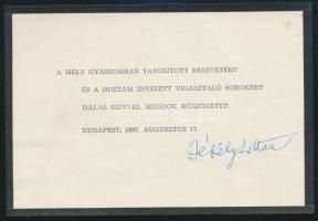 1967 Jékely Zoltán (1913-1982) író aláírása egy köszönet nyilvánító kártyán.