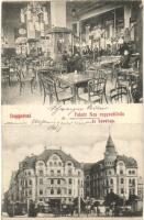 Nagyvárad, Oradea; Fekete Sas szálloda és kávéház, belső, pincérek, villamos. Rákos könyvnyomda kiadása / hotel, café, interior, waiters, tram