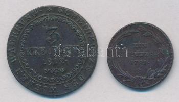 1781B 1kr Cu "II. József" + 1812S 3kr Cu "I. Ferenc" T:2-