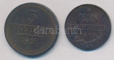 1816G 1kr Cu + Ausztria 1851A 3kr Cu T:2,2-