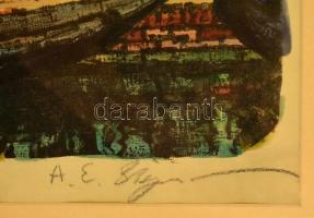 Olvashatatlan jelzéssel: Burano. Színes litográfia, papír, üvegezett keretben, 36×49 cm