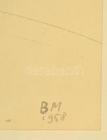 B.M. jelzéssel: Vitorlás. Tus, papír, üvegezett keretben, 25×36 cm