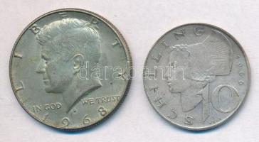 Vegyes: Amerikai Egyesült Államok 1968D 1/2$ Ag "Kennedy" + Ausztria 1966. 10Sch Ag T:2 Mixed: USA 1968D 1/2 Dollar Ag "Kennedy" + Austria 1966. 10 Schilling Ag C:XF