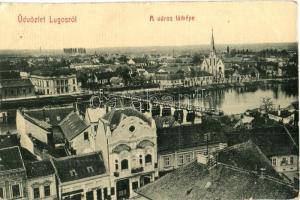 Lugos, Lugoj; látkép, híd, templom. W. L. Bp. 153. / general view, bridge, church (apró szakadás / tiny tear)