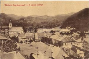 Nagybánya, Baia Mare; látkép, üzletek, templom. W. L. 2367. / general view, shops, church (ázott sarok / wet corner)