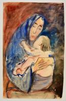 Jelzés nélkül: Anya gyermekével. Akvarell, papír, 41×27 cm