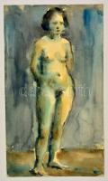 Jelzés nélkül: Álló női akt. Akvarell, papír, 43×25 cm