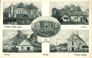 Fülek, Filakovo; Berchtold (Stephani) kastély és Hősök emlékmű, Országzászló, Várrom "Mindent vissza" irredente felirattal és Nagy-Magyarország térképpel, magyar címer, Volt Cseh erőd, Ferences rendház, üzlet  / castle, Heroes' monument, Hungarian flag, castle ruins with irredenta text signs, map, Hungarian coat of arms, Czech fortress, concrete bunker, Franciscan monastery (Rb)