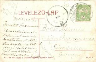 Ruttka, Vrutky; Turóc parti részlet, Római katolikus templom, híd. W. L. Bp. 5864. Kiadja a Felvidék...