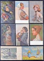 Régi motívum képeslapok gyűjteménye, szép nők, gyerekek, reprodukciós lapok kb 180 db, dobozban