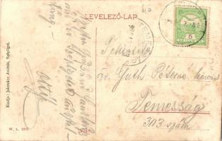 Szépliget, Schönau, Gajdobra; Kálvária utca, Szépligeti Takarékpénztár Rt., templom. W. L. 1997. Kia...