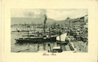 Fiume, Porto / kikötő, rakpart, vagonok, gőzhajók. W. L. Bp. 3795. / port, quay, wharf, wagons, steamships (EK)