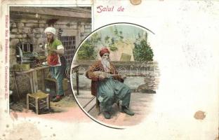 1900 Constantinople, Instanbul; Turkish folklore, Coffee maker, Saz musician. Art NouveauMax Fruchtermann 211. (fa)