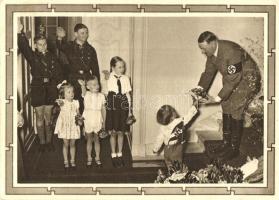 Adolf Hitler with children. Hitlerjugend, NSDAP German Nazi Party propaganda, swastika + Luftpost 6+19 Ga. (EK)