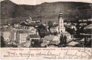 Szomolnok, Schmölnitz, Smolnik; Bányaváros, templom. Kadja Feitzinger Ede 1902/12. 445. / Bergstadt / mine town, church (fa)