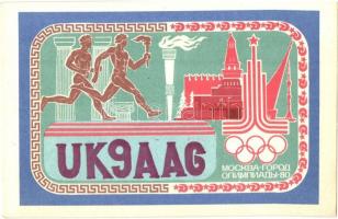 8 db modern QSL, azaz rádióamatőr összeköttetést igazoló képeslap, Moszkvai olimpia reklámlapjai / 8 modern QSL, i.e. confirmation cards of a two-way communication between two amateur radio stations, advertisements of the Summer Olympics in Moscow in 1980, sport