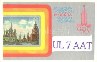 8 db modern QSL, azaz rádióamatőr összeköttetést igazoló képeslap, Moszkvai olimpia reklámlapjai  / ...