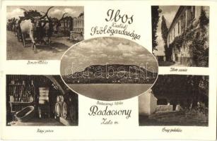 Badacsony, Ibos Szőlőgazdaság reklámja, régi pince, présház, Ibos kúria, borszállítás ökrös szekérrel