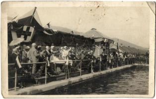 1932 Ruttka, Vrutky; Vízilabda mérkőzés nézői, köztük Dr. Benes / viewers of a water polo match, among them Benes, sport. photo (EK)