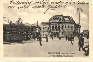 Pozsony, Pressburg, Bratislava; Mestské divadlo / Stadttheater / Színház, villamos / theater, tram (EK)